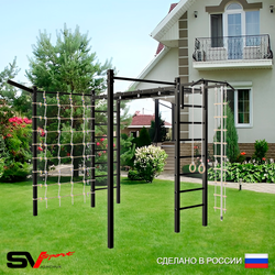 Уличная шведская стенка Sv Sport рукоход с комплектом турник прямой 2шт У5067 (Турник/Кронш бокс/Канат/кольца/лестница/Сетка)