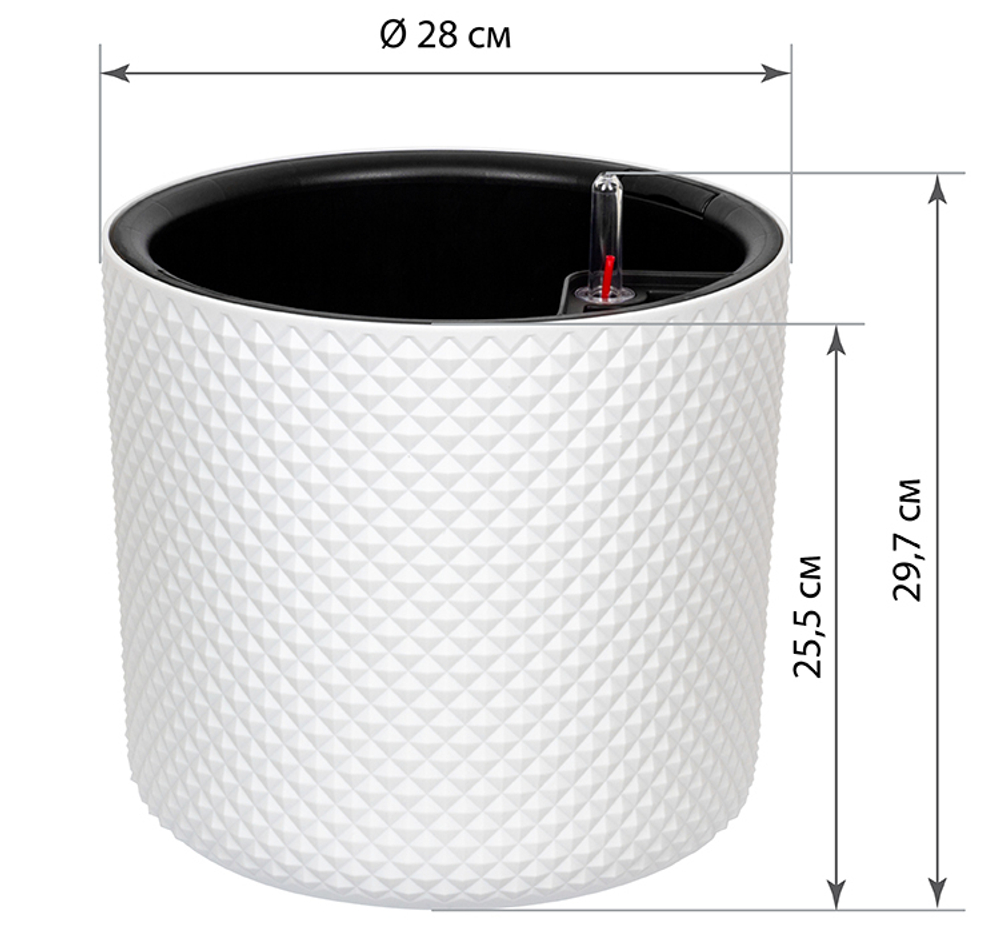 Кашпо ФАСЕТ 13,5л D280мм H=255мм вставка и автополив, с индикатором уровня воды