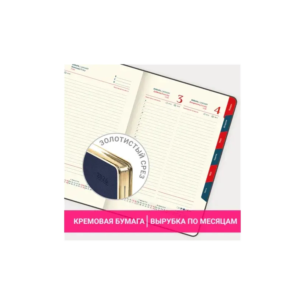 Ежедневник датированный 2026 А5 148х218 мм, GALANT "Infinity Gold", под кожу, темно-синий, 117503