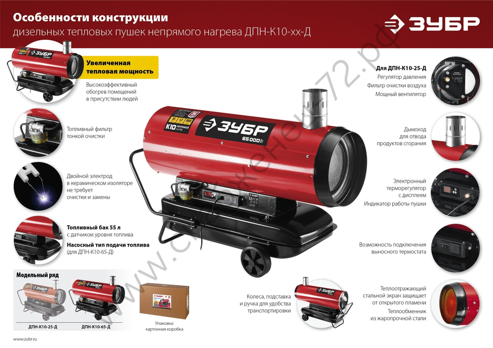 ЗУБР 65 кВт, дизельная тепловая пушка, непрямой нагрев (ДПН-К10-65-Д)