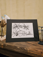 Картина, графика в паспарту 21х30 см на стену для интерьера "Бунгало"