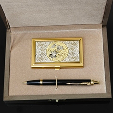 Набор "Цветы" (Златоуст), визитница и ручка Паркер