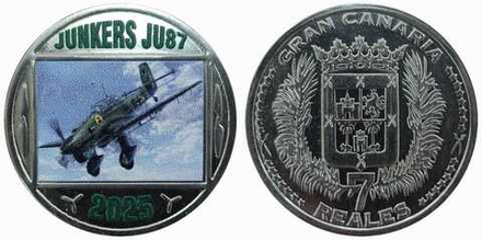 Канарские острова 7 реалов 2025 Самолёт Юнкерс, Junkers Ju87