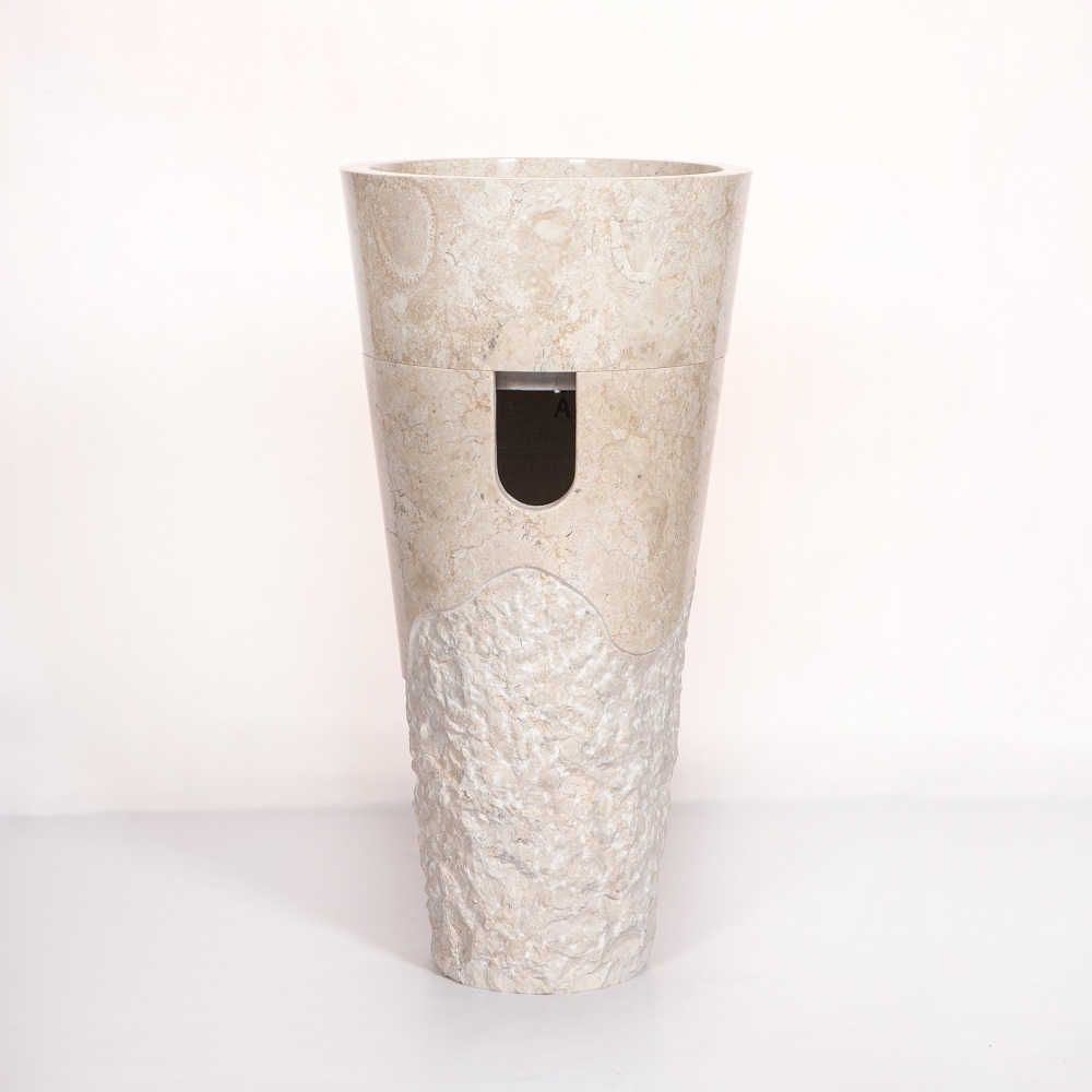 Раковина напольная из мрамора Pedestal Cream With Tab Hole Marmo MN-03215 (40*40*90 см)