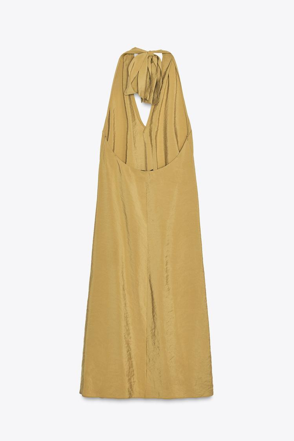 ZARA ПЛАТЬЕ МИДИ ИЗ СТРУЯЩЕЙСЯ ТКАНИ С ГОРЛОВИНОЙ ХАЛТЕР, ОЛИВКОВЫЙ