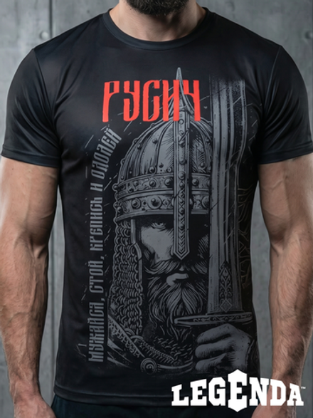 Футболка тренировочная мужская черная LEGENDA Русич красный