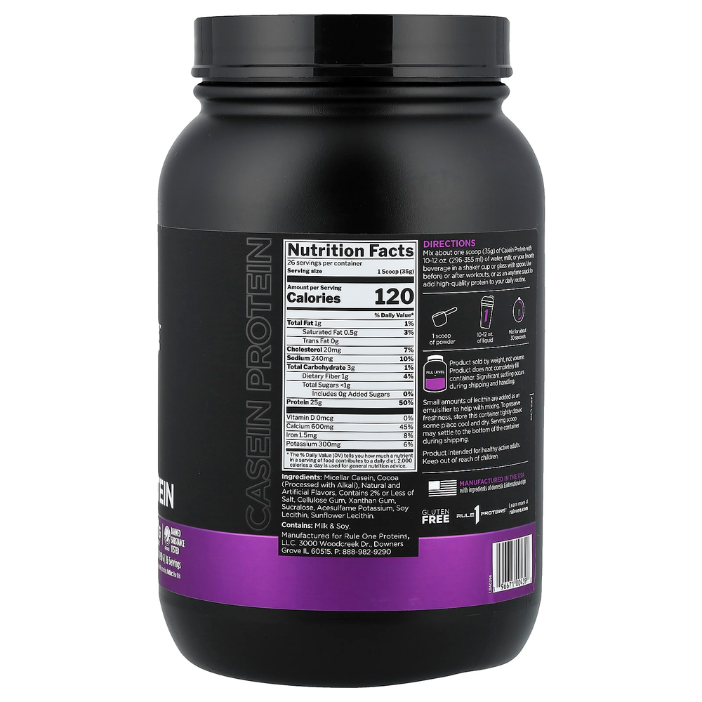 Rule One Proteins, казеиновый протеин, со вкусом шоколадного фаджа, 910 г (2,01 фунта)
