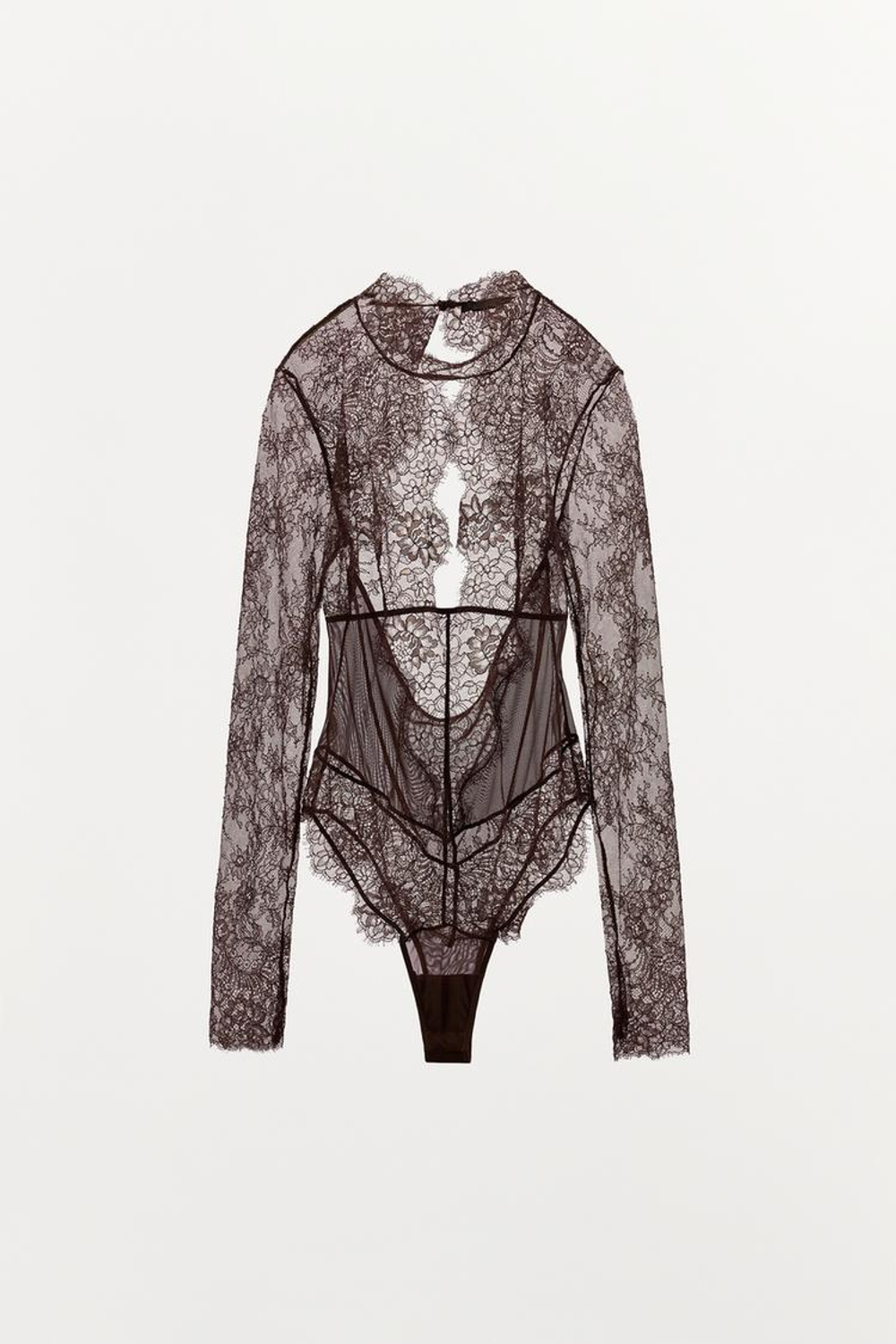 ZARA КОМБИНИРОВАННОЕ БОДИ С КРУЖЕВОМ И ВЫРЕЗОМ СЗАДИ, ГРАНАТОВЫЙ