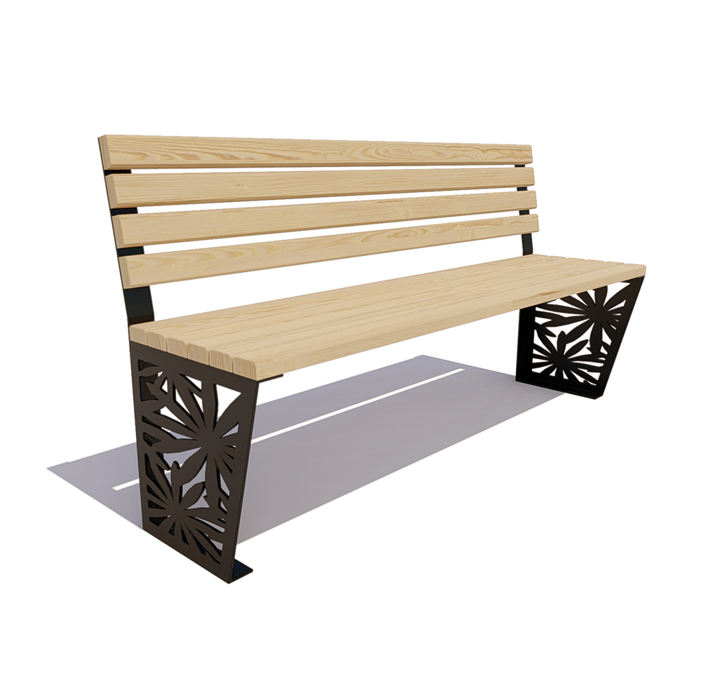 Скамейка стальная "Ромашка" лиственница 1,5м, без подлокотников, лак