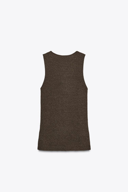 ZARA ДЛИННЫЙ ТРИКОТАЖНЫЙ ТОП С РЕЛЬЕФНЫМ УЗОРОМ, ШОКОЛАДНЫЙ