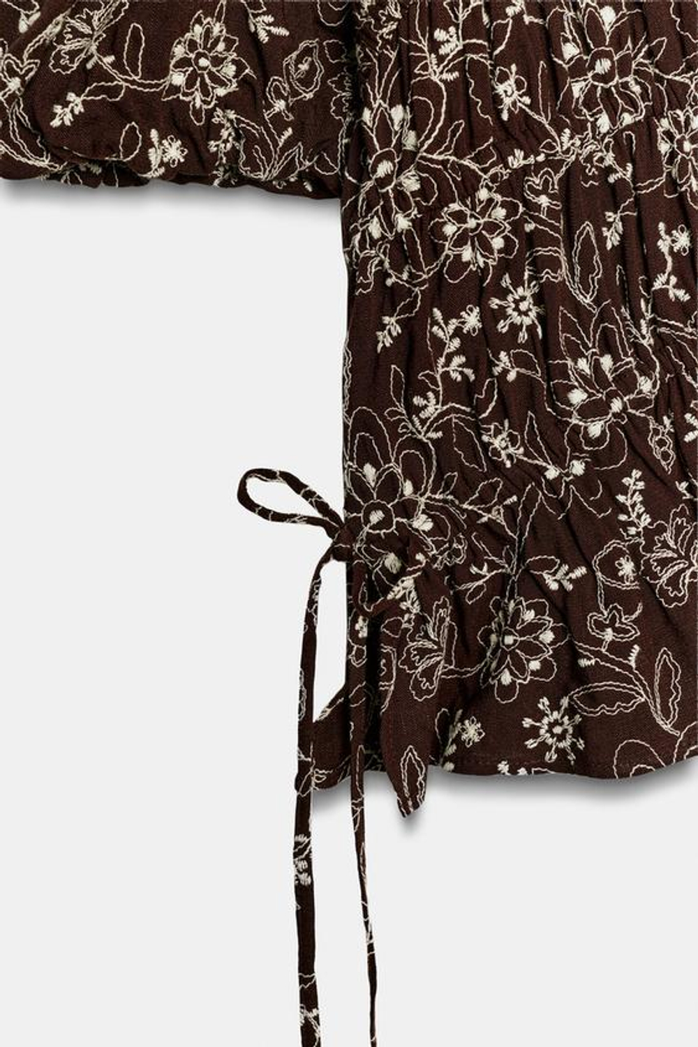 ZARA ТОП С ВЫШИВКОЙ, КОРИЧНЕВЫЙ/ЭКРЮ