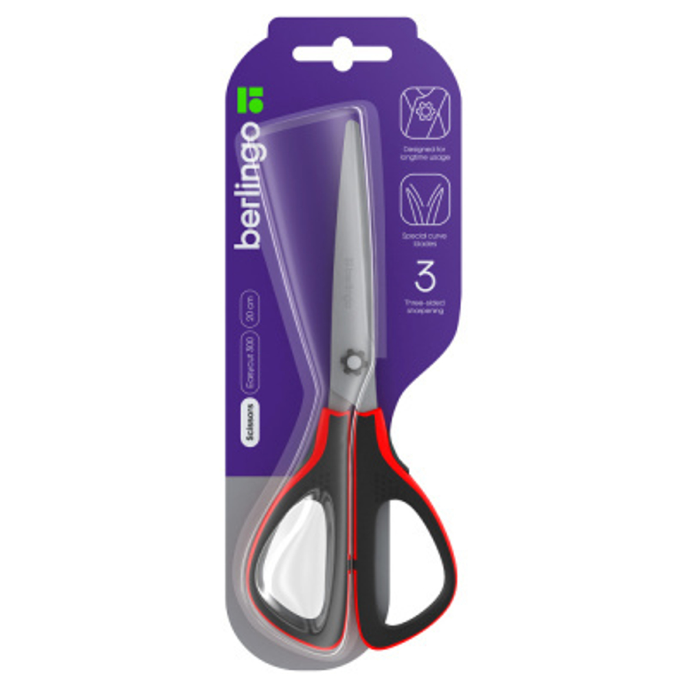 Ножницы Berlingo "Easycut 300", 17,5см, красные, мягкие вставки, европодвес