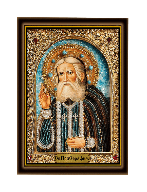 Святой преподобный Серафим Саровский, икона в киоте
