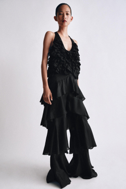 ZARA ТОП С ВОЛАНАМИ И РАМИ — ZW COLLECTION, ЧЕРНЫЙ