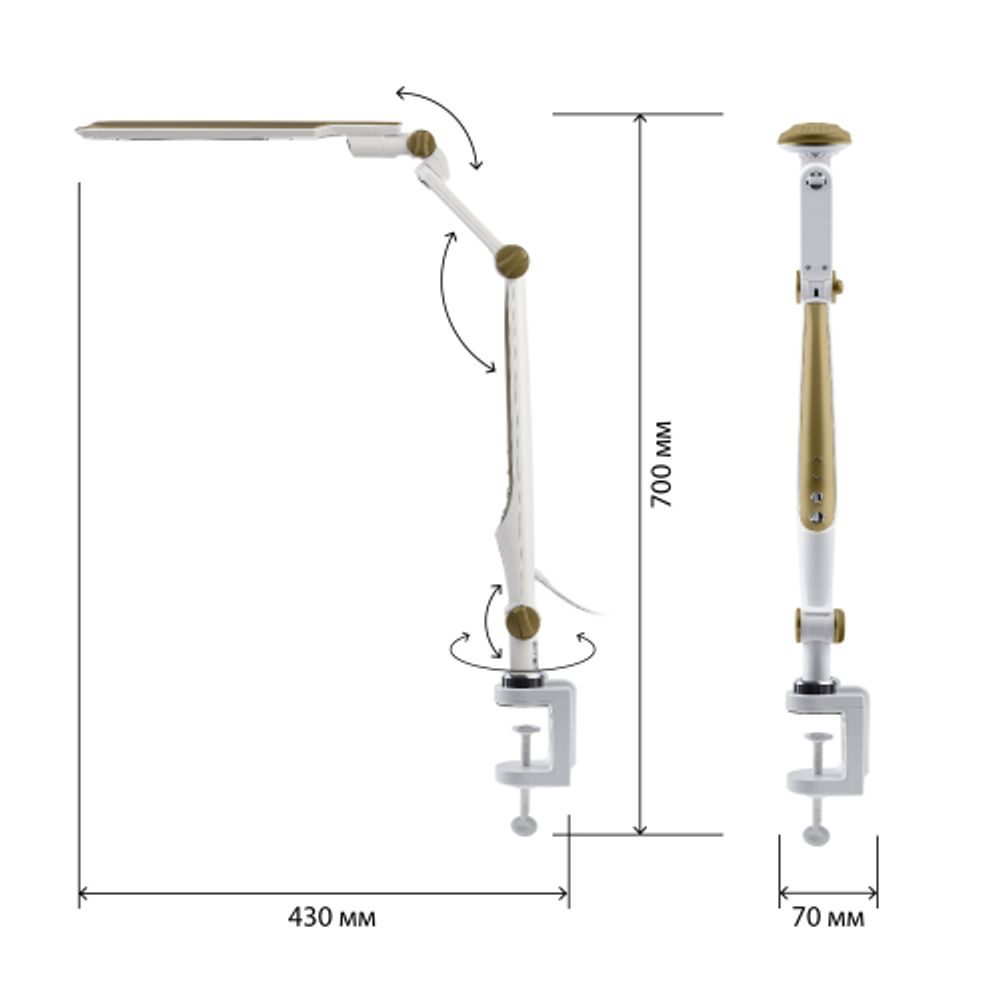 Настольный светильник ЭРА NLED-496-12W-G светодиодный на струбцине золото