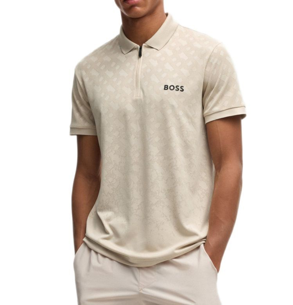 Мужское теннисное поло BOSS Philix TOC Jacquard - открытое бежевое
