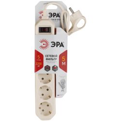 Сетевой фильтр ЭРА USF-5es-5m-I с базовой защитой с заземлением с выключателем 5 розеток 5м 10А слоновая кость | Сетевые фильтры