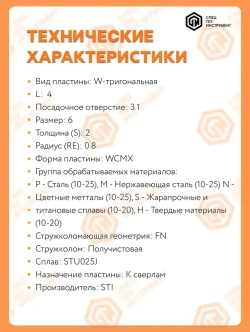 Пластина WCMX040208FN STU025J STI 10 штук СпецТехИнструмент