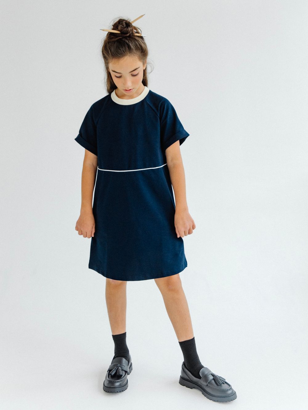 Школьное платье платье из хлопка синего цвета