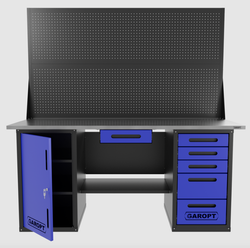 Верстак двухтумбовый дверь/5 ящиков с двумя экранами и ящиком, синий 1800*700 Garopt, GT1800DY1Y5PP2.blue