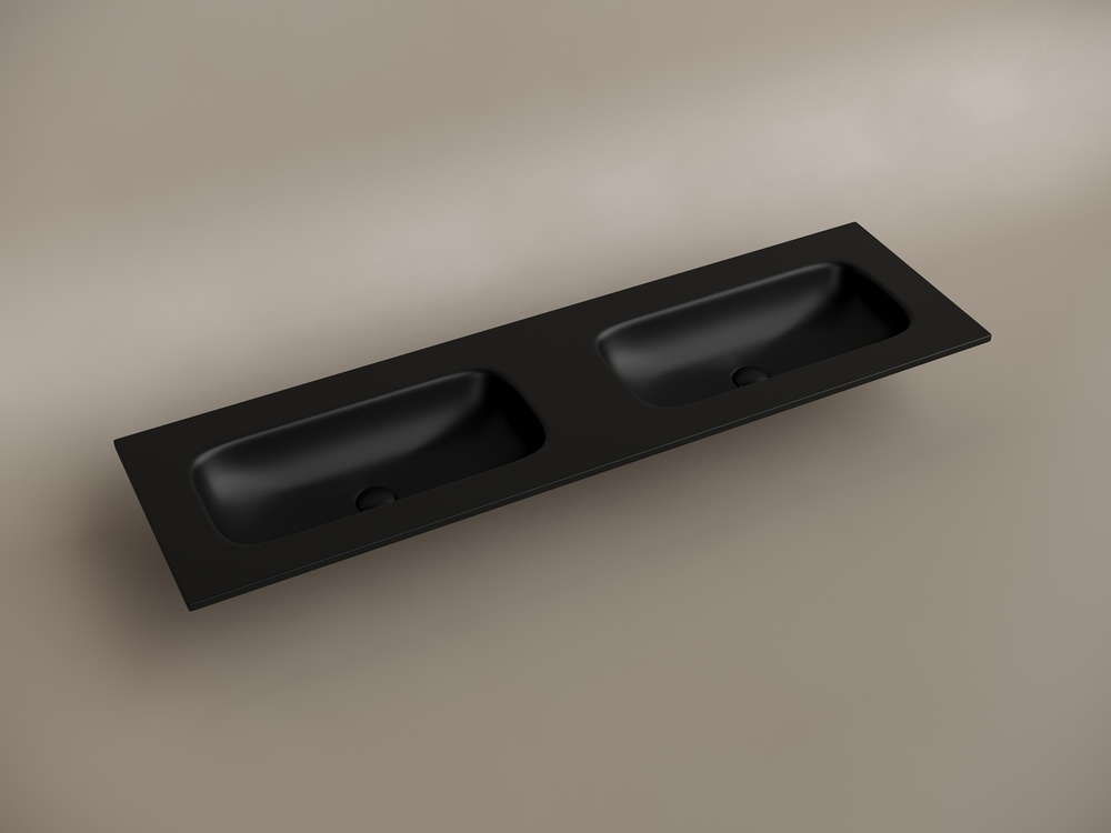 Раковина накладная мебельная CERAMICANOVA Grace прямоугольная 1610x457x137 с двумя чашами без отверстий под смеситель цвет черный матовый CN7023MBwx