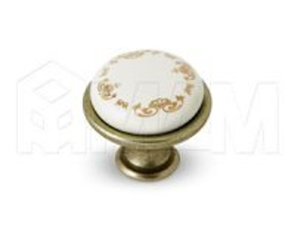 Ручка-кнопка L978-3 d27 мм, бронза состаренная/керамика (600)