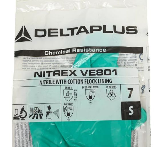 Перчатки химическистойкие нитрильные с хлопковым напылением NITREX VE801 Delta Plus VE801VE07