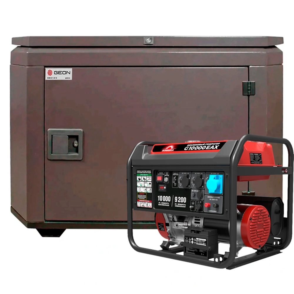 Генератор бензиновый SUNREKA G10000EAX с кожухом Geon 1200 RAL 8019