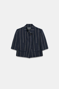 ZARA УКОРОЧЕННАЯ КУРТКА В ПОЛОСКУ ИЗ ЛЬНА — ZW COLLECTION, МОРСКОЙ СИНИЙ