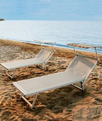 Шезлонг-лежак металлический 501 Relax, серебристый, слоновая кость