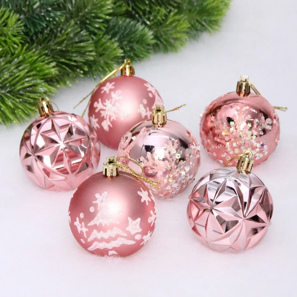 Набор шаров «Вивальди» 6 см (в наборе 6 шт), Розовое золото