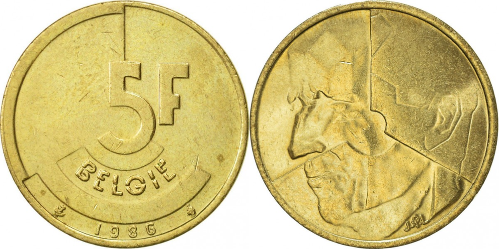 Бельгия 5 франков, 1986-1993 Надпись на голландском - BELGIË XF