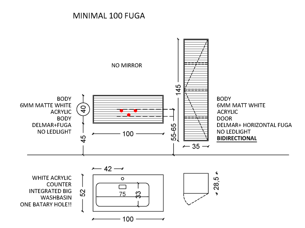 Armadi Art MINIMAL 100 Рифлёный Фасад лак(RAL)+ 6mm WHITE ACRILIC