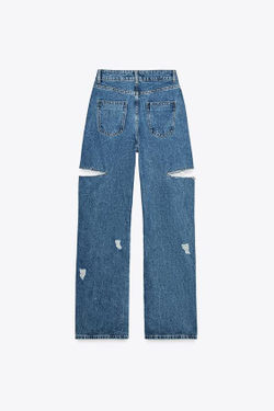 ZARA ДЖИНСЫ Z1975 STRAIGHT СО СРЕДНЕЙ ПОСАДКОЙ И РАЗРЕЗАМИ, ВЫЦВЕТШИЙ СИНИЙ