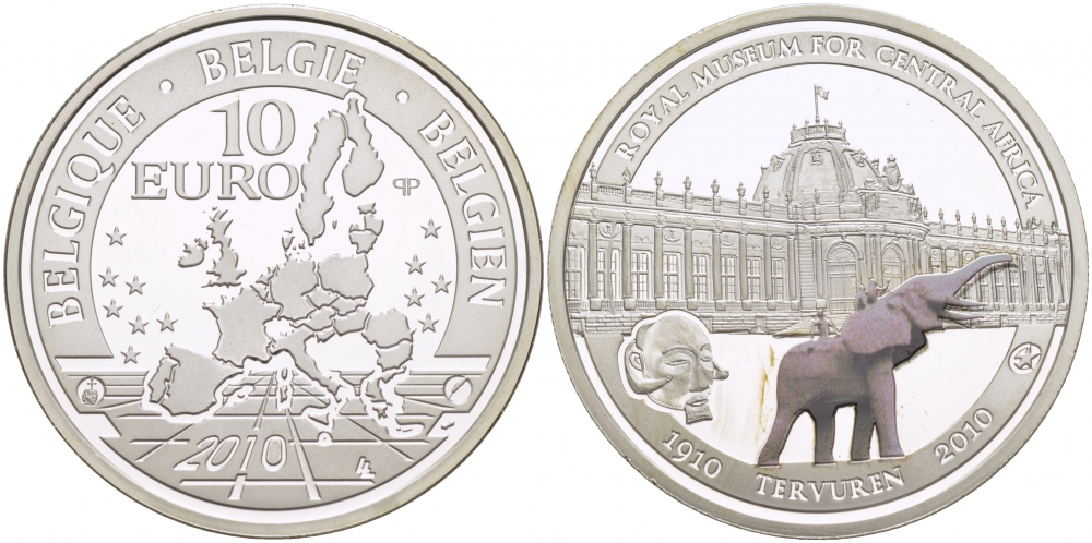 Бельгия 10 евро, 2010 100 лет Королевскому музею Центральной Африки в Тервюрене,