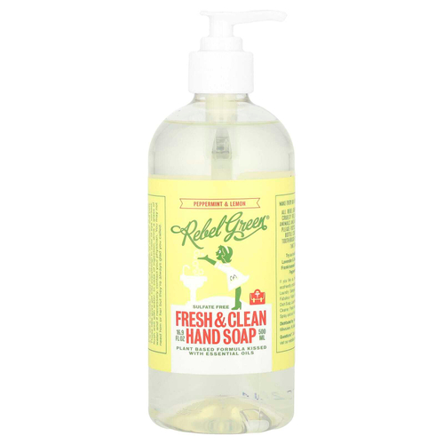 Rebel Green, Fresh & Clean, мыло для рук, перечная мята и лимон, 500 мл (16,9 жидк. унц.)