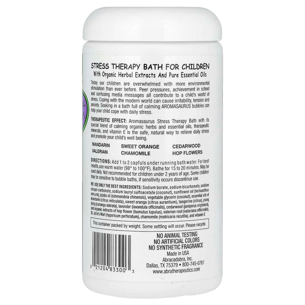 Abra Therapeutics, Aromasaurus Stress, пенная ванна с ароматерапией для детей, 566 г (20 унций)