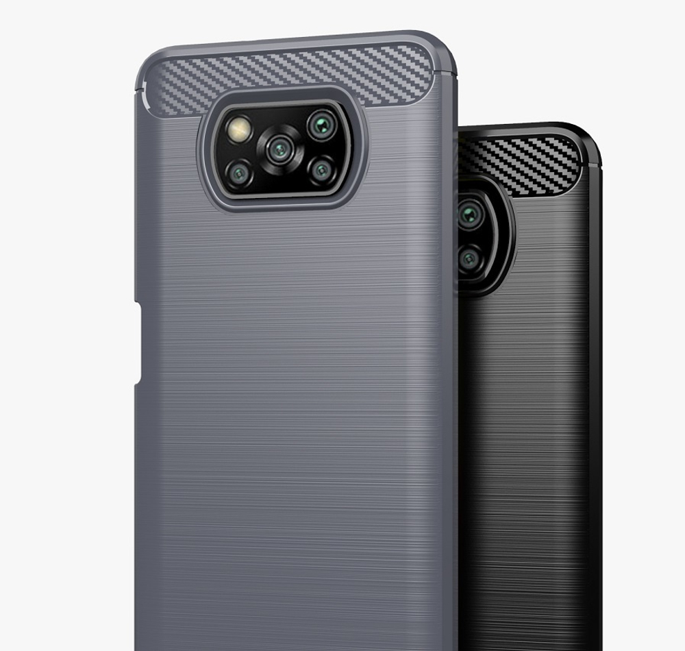 Чехол серого цвета на Xiaomi Poco X3 NFC, серия Carbon (стиль карбон) от Caseport