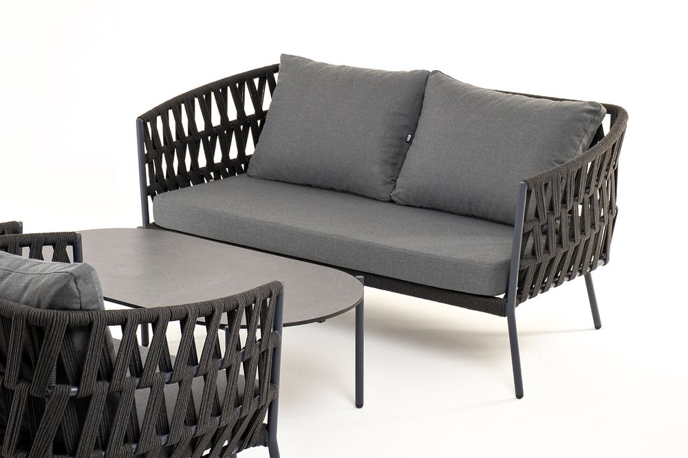 "Диего" лаунж-зона 4-местная плетеная из роупа (веревки), каркас алюминиевый темно-серый, роуп темно-серый