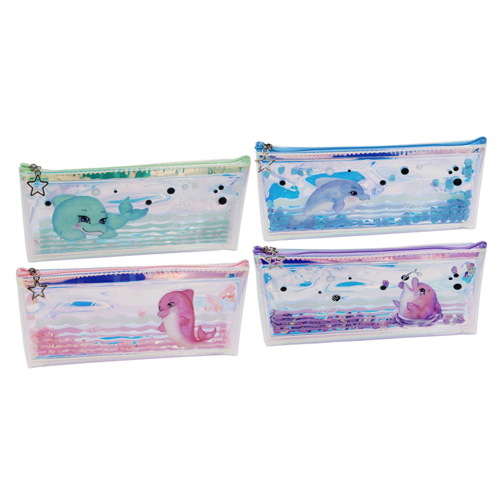 Пенал-косметичка Basir без наполнения, 21*8,5*4 см, серия "Дельфин", с плавающими пайетками, ассорти