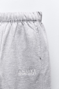 ZARA БРЮКИ-ДЖОГГЕРЫ С ВЫШИВКОЙ, СЕРЫЙ С МЕЛАНЖЕВЫМ ЭФФЕКТОМ