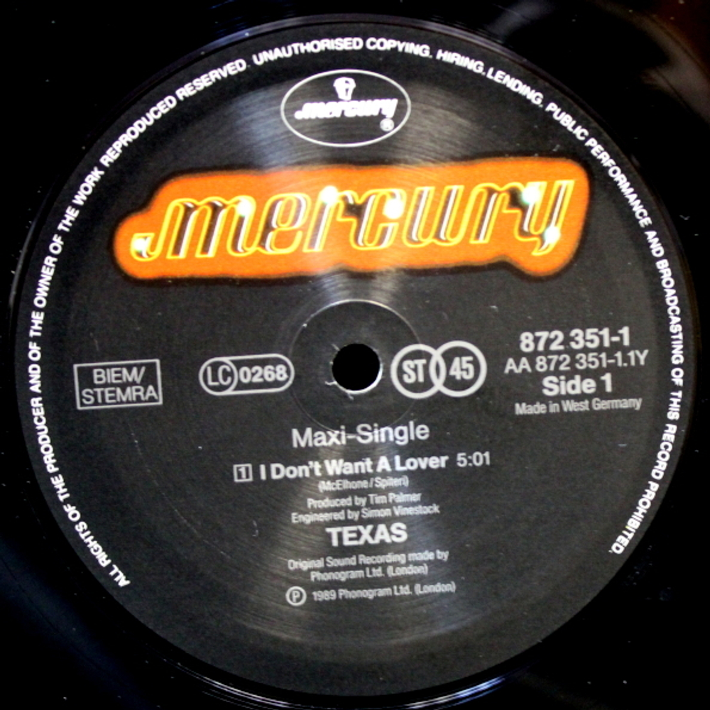 Texas / I Don't Want A Lover (12" Vinyl EP)