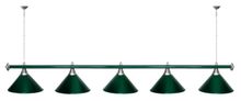 Лампа STARTBILLIARDS 5 пл. (плафоны зеленые матовые,штанга золотая,фурнитура золото)