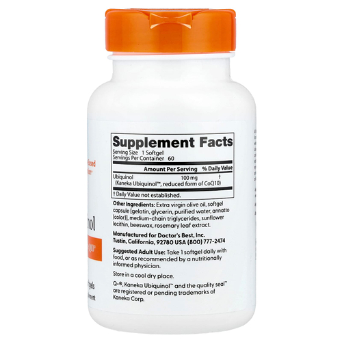 Doctor's Best, убихинол, 100 мг, 60 капсул