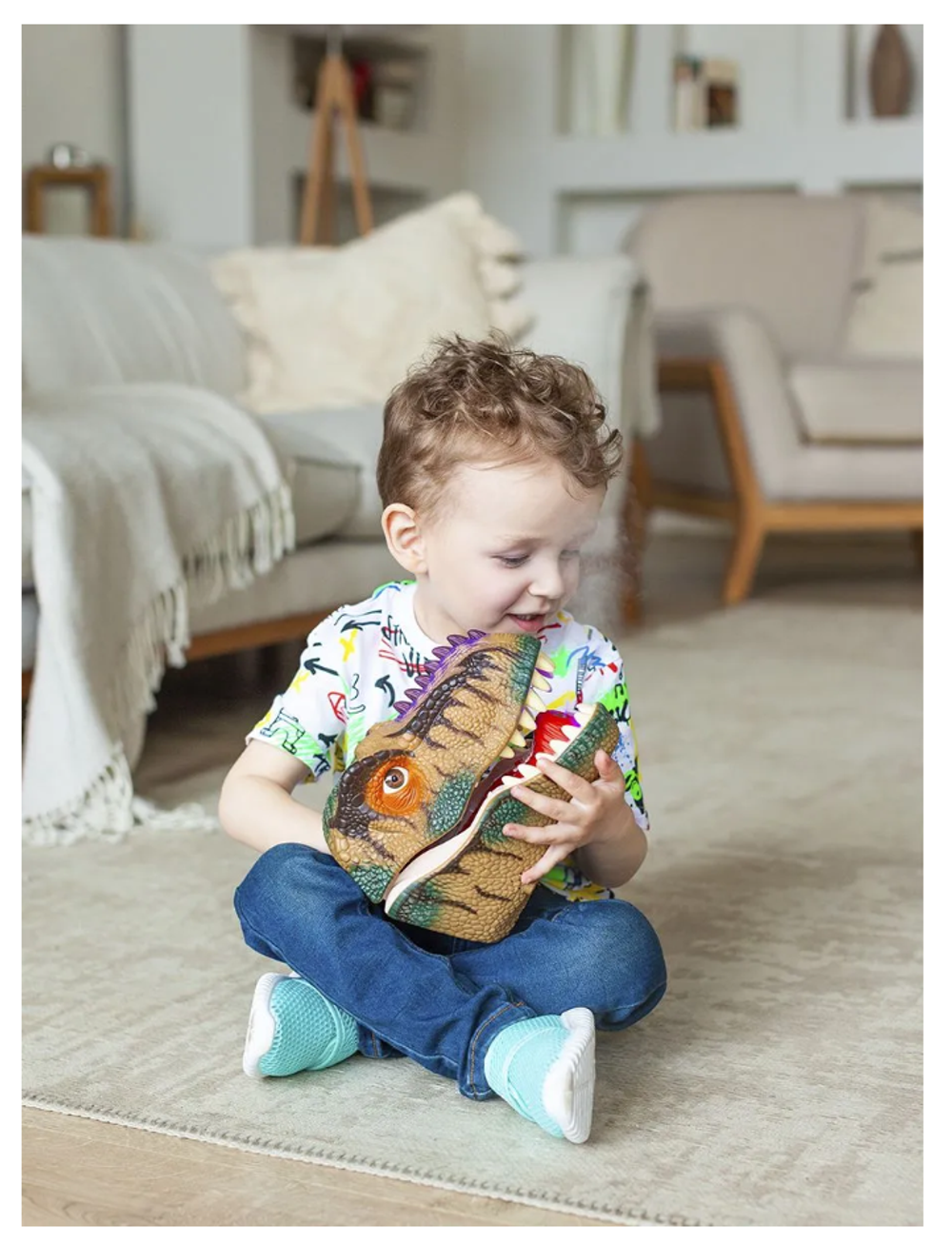 Детская игрушка на руку Тиранозавр(Тирекс) парогенератор, коричневый, серия "Мир Динозавров"