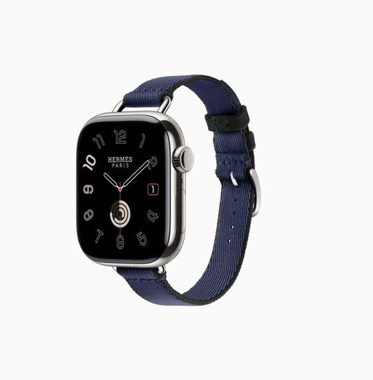 Apple Watch Hermès Series 11 46 mm Twill Jump Attelage Single Tour, Темно-синий с черными краями