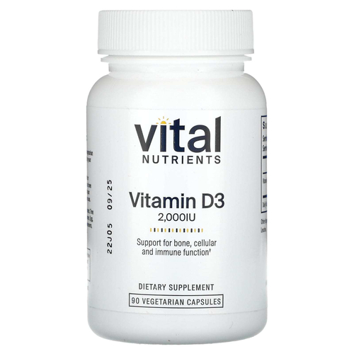 Vital Nutrients, Витамин D3, 2000 МЕ, 90 вегетарианских капсул