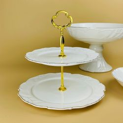 Lenardi 109-261 Двухъярусная этажерка КРОКУС ЗОЛОТО в под.уп.(х12)Фарфор