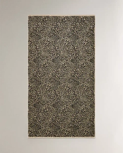 ZARA HOME ПЛЯЖНОЕ ПОЛОТЕНЦЕ ИЗ ВЕЛЮРА С АНИМАЛИСТИЧЕСКИМ ПРИНТОМ, ПЕСОЧНЫЙ/ЧЕРНЫЙ