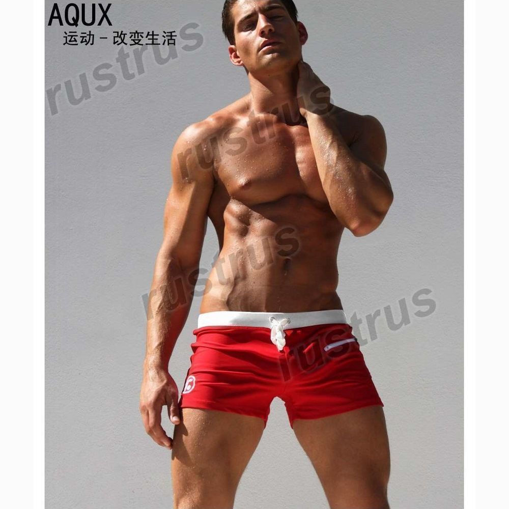 Мужские плавки красные с белой резинкой с карманом спереди  Aqux 29905